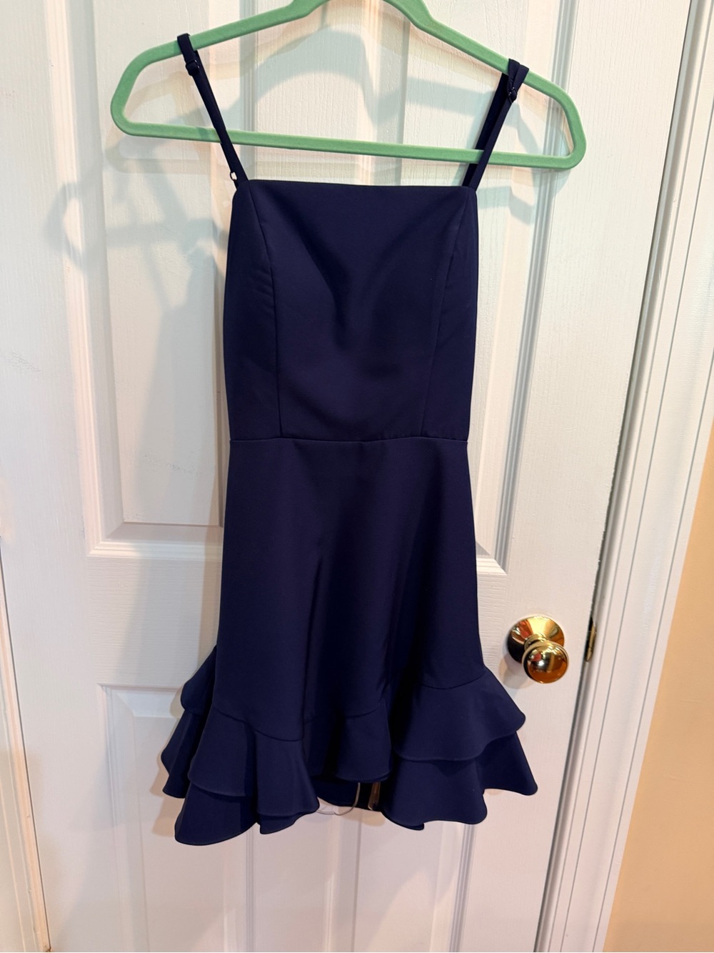Junior’s Navy Ruffle-Hem Mini Skirt with Spaghetti Straps